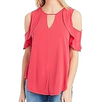 Jessica Simpson Womens Ruffled Cold Shoulder Blouse, Red, X-Small