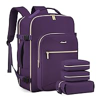 LOVEVOOK Travel Backpack Women, Flight Approved Carry On with 17.3inch Laptop Compartment, Personal Item with 3 Packing Cubes, Perfect for, Hiking, Overnight - Purple