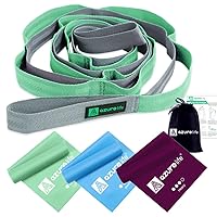 Flat Resistance Band Set (3 Pieces Total) Exercise Bands and Premium Durable Cotton Stretch Strap with Loops