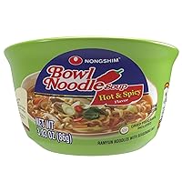 Nongshim Hot & Spicy Instant Ramen Noodle Bowl Soup Mix, 6 Pack, Includes Fish Cakes, Crisp Carrot & Green Onion Topping