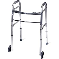 Carex Folding Walker for Seniors - Adult Walker With Wheels - Portable Medical Walker with Adjustable Height, 30-37 Inches, Aluminum, Lightweight