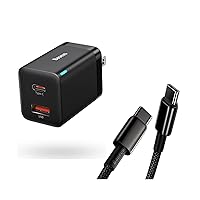 Baseus 100W PD 5A QC 4.0 Fast Charging USB C to USB C Cable and 30W Dual Port USB C PD Charger Block, Fast Compact with Foldable Plug for iPad Pro/Air/Mini, iPhone 15/15 Pro/15 Pro Max/14/14 Pro