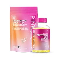 Pink Stork Postpartum Mood Duo: Postpartum Mood Support Gummies & Uplift Tea, Supports Postpartum Hormone Balance & Recovery, Postnatal Vitamin D, Immune Support, Postpartum Essentials