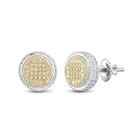 The Diamond Deal Sterling Silver Mens Round Yellow Color Enhanced Diamond Disk Circle Earrings 1/10 Cttw