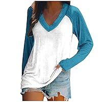 AMhomely Ladies Jumpers Long Sleeve Tops Womens Blouse Fall V Neck T Shirt Tunics Tops to Wear with Leggings Loose Fit Pullover Tops Shirts Blouses Casual Athletic Sweatshirt Fall Clothes