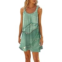 Summer Beach Dress Sundresses for Women Marble Print Casual Sexy Fashion Loose Fit with Sleeveless Round Neck Flowy Dresses Mint Green 3X-Large