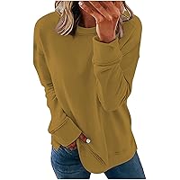 Going Out Tops for Women,Women Dressy Solid Round Neck Sweatshirtss Loose Fit Soft Long Sleeve Shirt Tunic Pullover