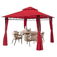 Outdoor Canopy UV Protection Gazebo Canopy Tent with 4 Sidewall for Patio Outdoor (10'x10', Red)