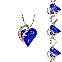 Leafael Infinity Love Crystal Heart Bundle Jewelry Set with Lapis Lazuli Cobalt Blue Healing Stone Crystal for Wisdom Gifts for Women Necklace Bracelet, 18K Rose Gold Plated