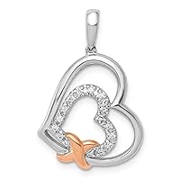 14k White Gold Polished Diamond With Rose Gold Love Heart Pendant Necklace Jewelry for Women