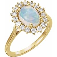14k Yellow Gold Natural White Ethiopian Opal Oval 9x7mm Diamond Polished and 0.5 Carat Halo style Ri Jewelry for Women