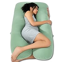 QUEEN ROSE Cooling Pregnancy Pillows, U Shaped Full Body Maternity Pillow for Pregnant Support, Rayon Derived from Bamboo, Buttery Soft, Super Breathable for Hot Sleeper, Green