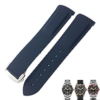 20mm 22mm Rubber Folding Buckle Watch Strap Black Blue Red Watch Bands for Tudor Black Bay for Men Bracelet (Color : Dark Blue, Size : 22mm)