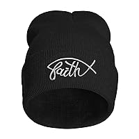 Faith, Jesus Fish Embroidery Beanie Hat for Men Women Winter Knit Cuffed Warm Stretch Skull Knit Hats Cap Black