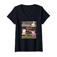 Peppa Pig Choose Happy Line Art Italics Font Friend's Play V-Neck T-Shirt