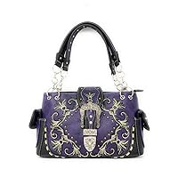Premium Western Rhinestone Concealed Carry Buckle Floral Womens Shoulder Handbag Purse in Multi Color
