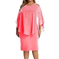Casual Spring Dresses for Women 2024 Midi, Women 2023 New Lady Elegant Knitting Lace Cape Dress Plus Size Fash