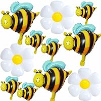 11PCS Bee Balloon Giant Yellow and Black Bee Foil Mylar Balloons with Daisy Flower Balloons for ''Happy Bee day'' Baby Shower Bee Themed Party Birthday Decoration Supplies
