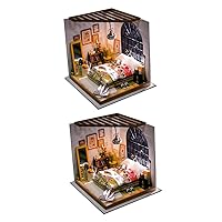 2 Pcs Wooden Jigsaw Puzzles Miniatures Wooden Puzzles Wood Toys Kids Wooden Toys Kids Playset Toys for Kids Mini Puzzles for Kids Miniature DIY House Toy Gift Child Assembled