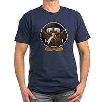 Men's Fitted T-Shirt (Dark) Little Round Penguin-Airplane Jet Pilot-Navy