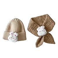 Warm Hat Baby Hat Neck Scarf Set Cartoon Neckerchief and Cap for Infant Girls Boys Aged 3-8 Years