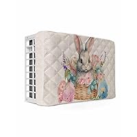 Air Conditioner Cover AC Cover Easter Bunny Rabbits Eggs Pink Flower in Basket Retro Linen Indoor Window Air Conditioner Covers Adjustable AC Covers for Inside Double Insulation 25x18x3.5 Inch
