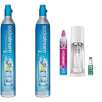 SodaStream 60 L Co2 Exchange Carbonator, 14.5 Oz, Set of 2, Plus $15 Amazon.com Gift & Terra Sparkling Water Maker (White) with CO2, DWS Bottle and Bubly Drop