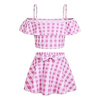 Eledobby Pink Plaid Swimsuits for Girls Princess Swimwear Cute Bathing Suit Summer Beach Bikini Set Birthday Gift