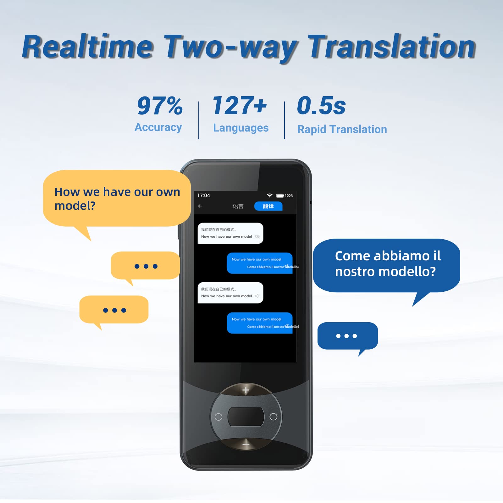 Anfier Language Translator Device 127 Languages AI Voice Translator W10 with 3.0 inch Touchscreen Image Translation Support Instant Two Way Translation for Travel Business