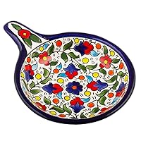 Handmade Hand-painted Armenian Ceramic Pottery Bowl Handle Flower Floral Design Ceramics Colourful Enamel Decorative 7x5x1