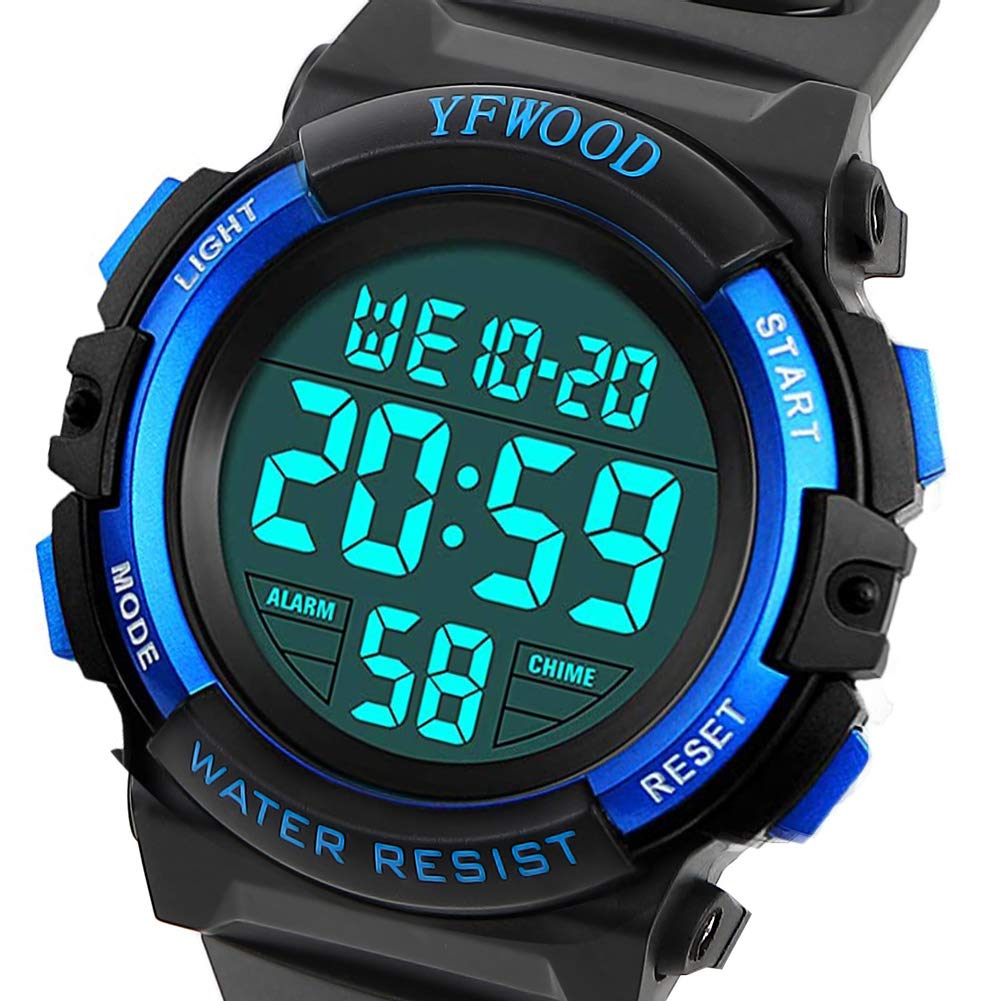 YFWOOD Kids Digital Watch Waterproof Outdoor Watches Children Casual Electronic Analog Quartz Wrist Watches with Silicone Band Luminous Alarm Stopwatch for Boys
