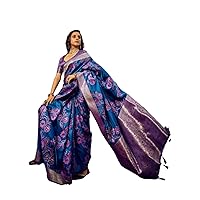 Party Wear Satin Handwoven Zari Silk Sari Indian Woman Saree Blouse Set FI595