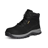 Mens Work Boots, Nubuck Leather Steel Toes Safety Footwear, Slip Resistent YKK Zipper Protective Shoes, 6 inch, Anti-Puncturing, Anti-Static, Lightweight (AT801-2, Black)