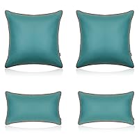 Pack of 4 Outdoor Waterproof Pillow Covers 18x18 Inch and 12x20 Inch Fadeproof Pillowcase Silicone Leather Garden Cushion Sham Durable Decorative for Patio Tent Sunbrella Sofa, Dark Green