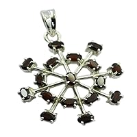 Real Silver Garnet Pendant for Women Girls January Birthstone Marquise Shape Necklace Vintage