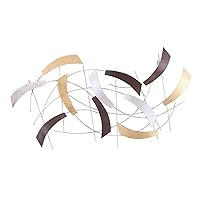 Adeco Decorative Abstract Metal Wall Hanging Sculpture Art 31 inch Mid Century Modern Wall Decorations, Geometric patterns Wall Art Wrought Iron Scroll Above The Bed, Living Room, Outdoor Decoration