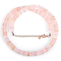 GEMSTONE COUTURE Morganite Beads Necklace for Women Smooth Rondelle Beaded Jewelry Made In 925 Silver Chain For Her - 45 CM, Pink