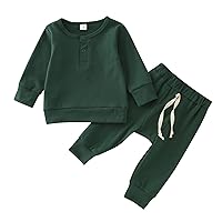 7 Boy Clothes Newborn Infant Baby Boys Girls Long Sleeve Patchwork Sweatshirt Tops Solid Pants Baby (Green, 0-3 Months)