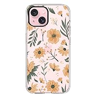 iPhone 15 Plus Case with Floral Design, Clear Cute Flower Pattern for Women Girls Hard Back and Soft Bumper Shockproof Protective Hybrid Phone Cover (Begonia 15Plus)