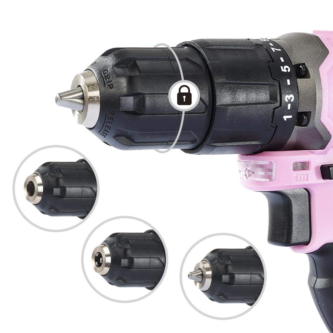 WORKPRO Pink Cordless 20V Lithium-ion Drill Driver Set (1.5Ah), 1 Battery, Charger and Storage Bag Included and Spare Charger for Replacement