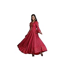 Jessica-Stuff Printed Rayon Blend Stitched Anarkali Gown (Red) (1048)