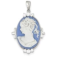 Sterling Silver Cubic Zirconia Cameo Pendant Necklace Chain Included