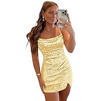 Sparkly Sequin Homecoming Dresses 2024 Spaghetti Straps Tight Mini Evening Cocktail Dress with Slit
