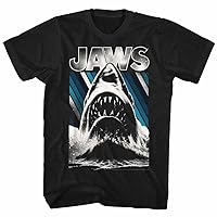 Jaws T-Shirt Giant Shark Blue Stripes Poster Black Tee