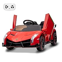 12V Ride on Car, Licensed Lamborghini Veneno Electric Car for Kids w/Remote Control, 3 Speeds, Hydraulic Doors, Led Headlights, Rocking & Music, Battery Powered Sports Car for Boys Girls, Red