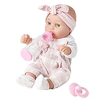 12'' Baby Doll in Gift Box with Pink Cloths, Pacifier, 13''x13'' Microfabric Blanket, and Feeding Bottle. Gift Idea for Ages 3+