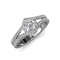 IGI Certified Round Lab Grown (VS1/F) & Natural Diamond 1.30 ctw Split Shank Women Engagement Ring 14K Gold