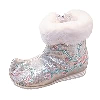 Neoprene Kids Winter Boots Cotton Boots Embroidered Boots National Style Boots Princess Leather Baby Boots for Girls