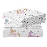 MUSOLEI Unicorn Fitted Sheet Set Full Unicorn Bedding Girls Rainbow Star Sheet Pink Flower Bedding Set Unicorn Girl Bed Sheets 1 Fitted Sheet with 2 Pillowcases Multi-Colour Full