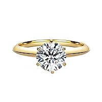 2ct Knife Edge Moissanite Rings for Women, Round D Color VVS1 Clarity Lab Created Diamond Rings 14K White Yellow Gold Vermeil 6 Prong Solitaire Moissanite Engagement Ring for Women Wife Gifts
